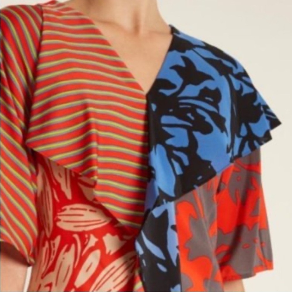 EUC Diane Von Furstenberg Silk Multi Pattern Ruffle Front Dress Sz XS Rtl. $528 - Picture 3 of 13